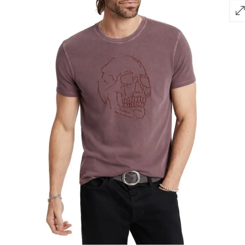 John Varvatos Beaded Skull Graphic T-Shirt Mauvewood Cotton Crewneck Sz S